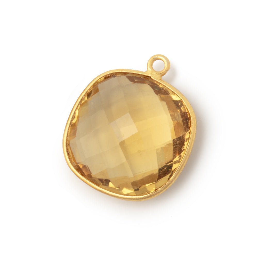 19mm Vermeil Bezel Whiskey Quartz Faceted Cushion Pendant 1 piece - Beadsofcambay.com