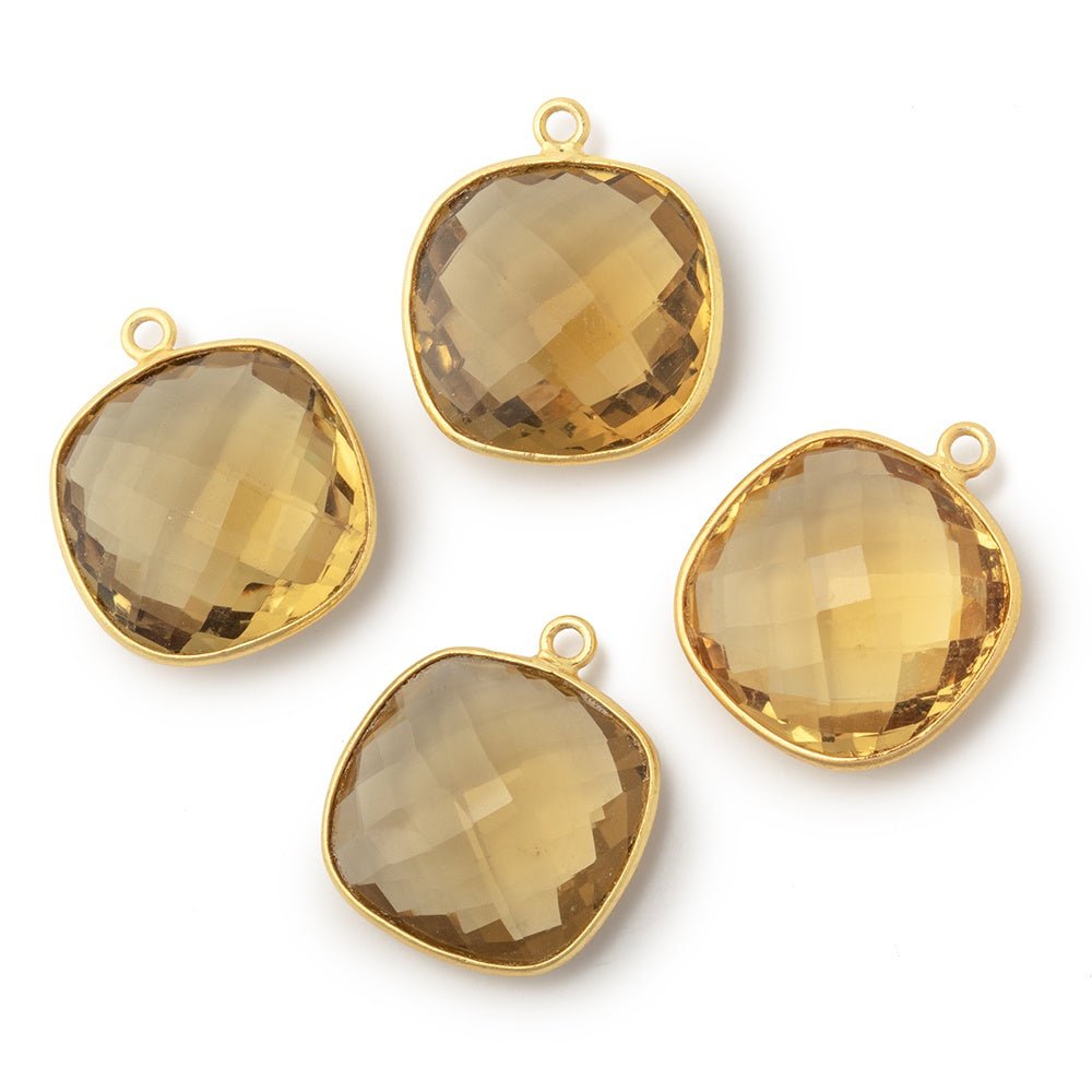 19mm Vermeil Bezel Whiskey Quartz Faceted Cushion Pendant 1 piece - Beadsofcambay.com