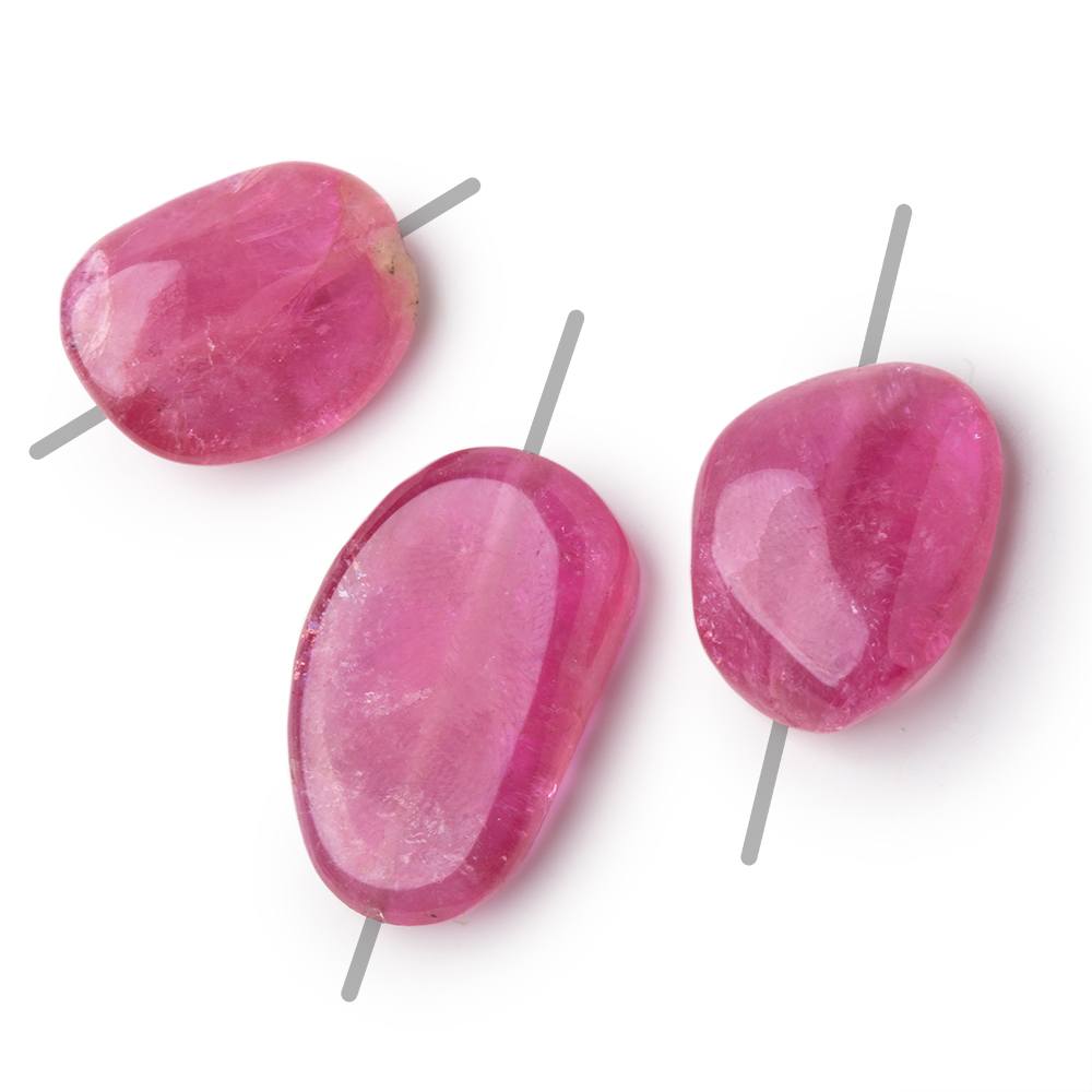 20 - 27mm Rubellite Tourmaline Plain Nugget Focal Beads Set of 3 AA - Beadsofcambay.com