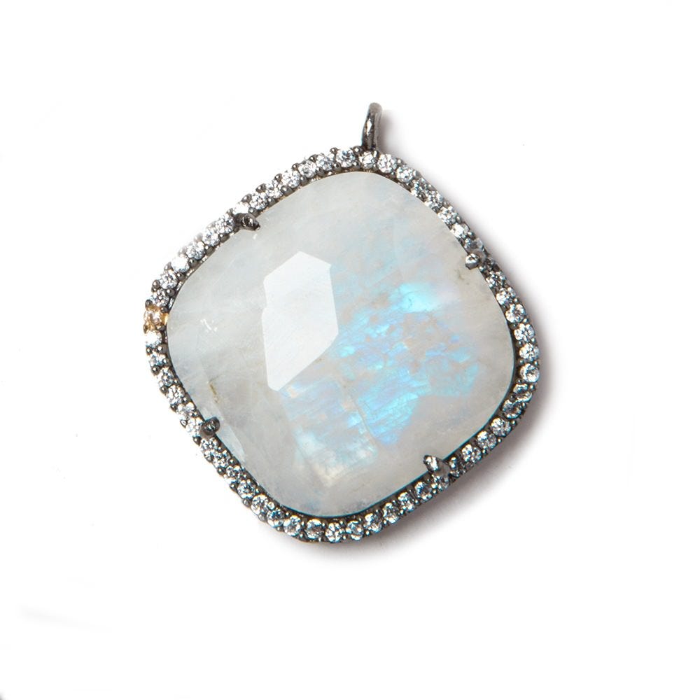 20.5mm Black Gold Bezeled White CZ & Rainbow Moonstone Pillow Pendant 1 pc - Beadsofcambay.com