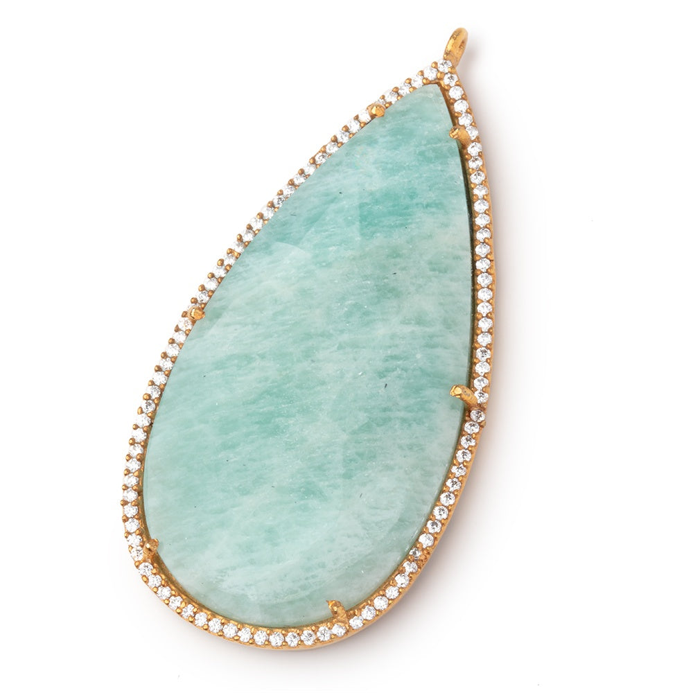 48x25mm Vermeil CZ Bezel Amazonite Faceted Pear Pendant 1 piece - BeadsofCambay.com