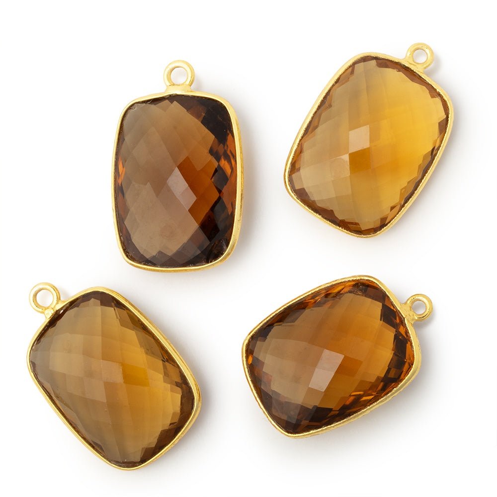 20x16mm Vermeil Bezel Whiskey Quartz Faceted Rectangle Pendant 1 piece - Beadsofcambay.com