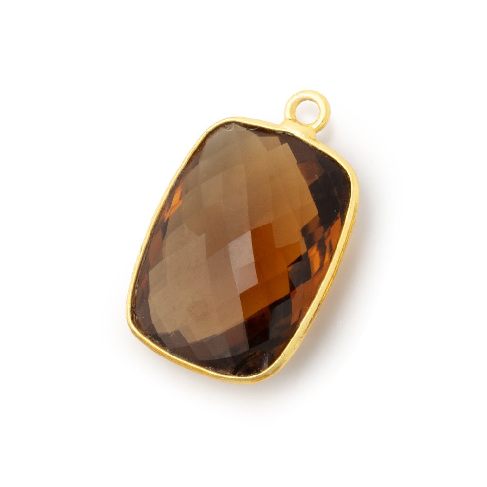 20x16mm Vermeil Bezel Whiskey Quartz Faceted Rectangle Pendant 1 piece - Beadsofcambay.com