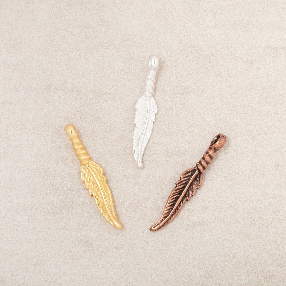 20x5mm Feather Pendant Charm Set of 6 pieces - Beadsofcambay.com