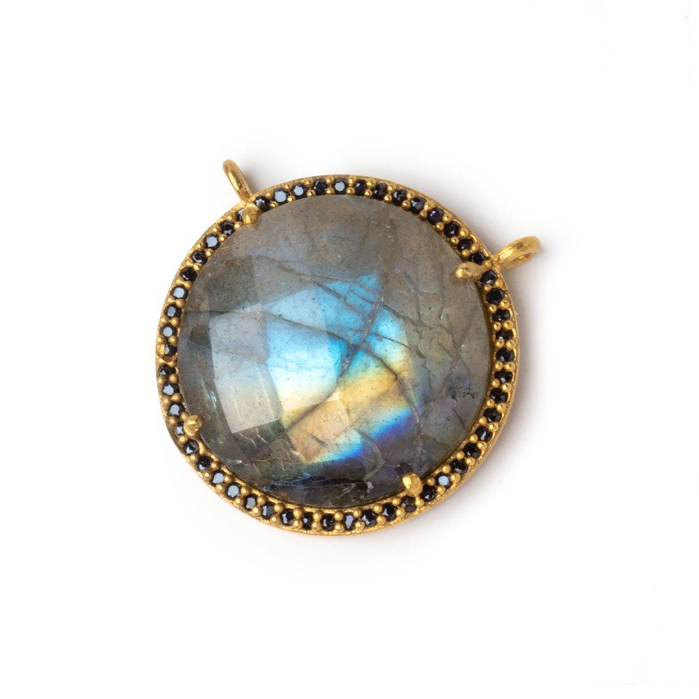 21mm Vermeil & Black CZ Bezel Labradorite Coin Connector 1 Focal - Beadsofcambay.com