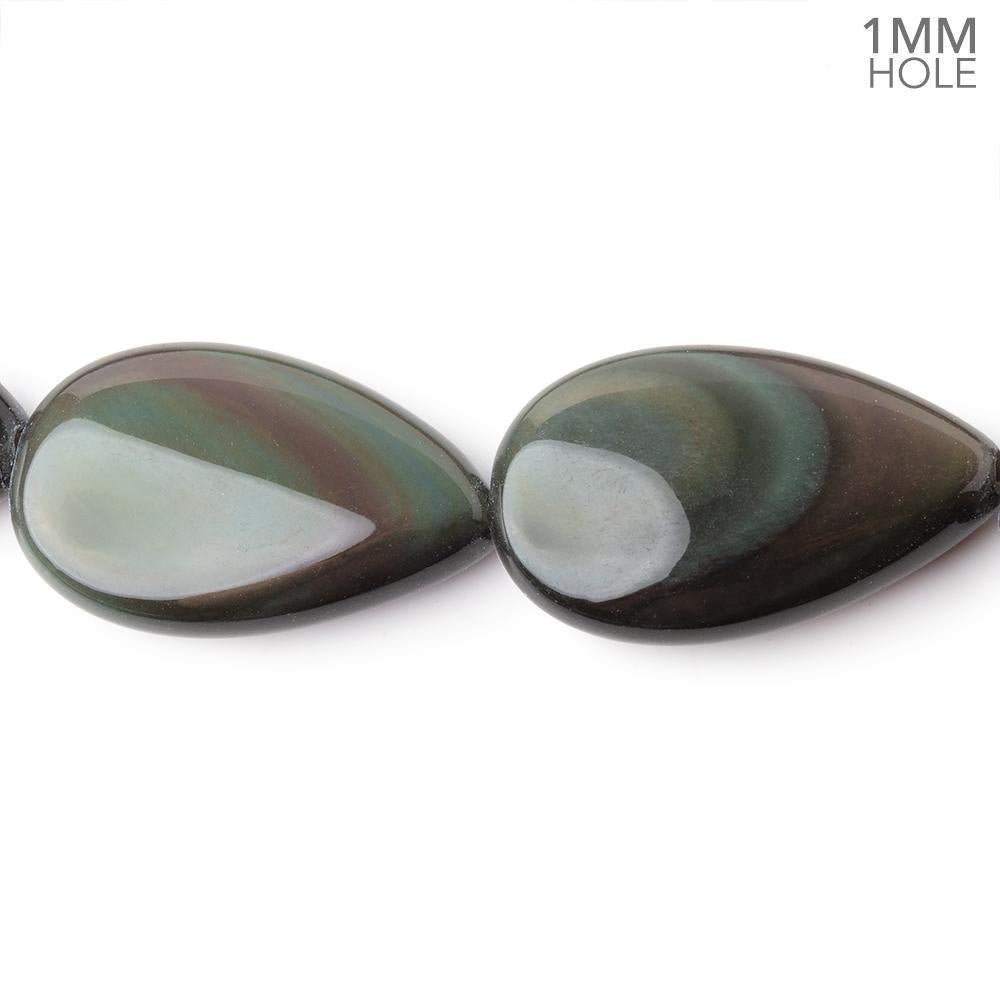 22.5x14mm Rainbow Obsidian Plain Pear 16 inch 18 Beads 1mm Hole AAA - Beadsofcambay.com