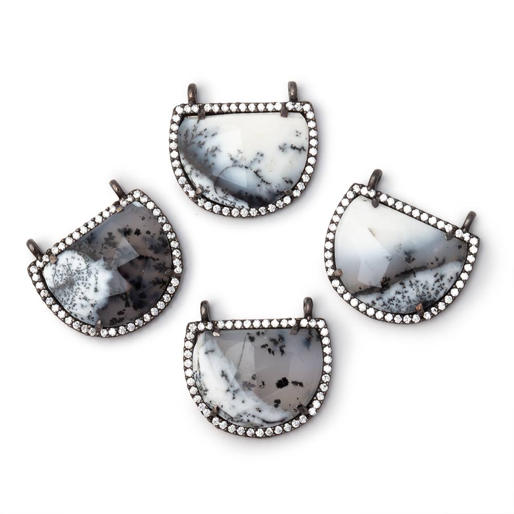 22x18mm Black Gold CZ Bezel Dendritic Opal Half Moon 1 Connector - Beadsofcambay.com