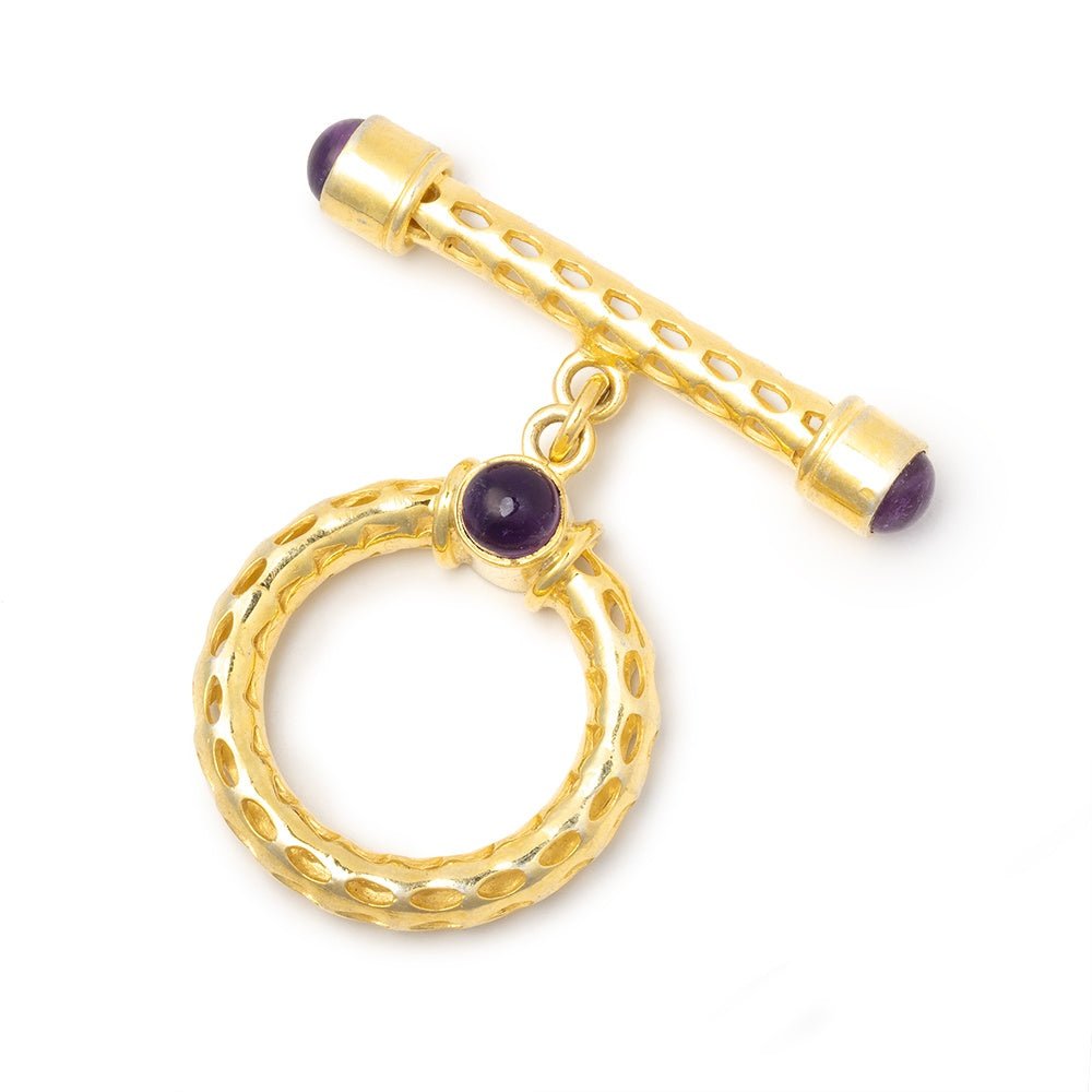 23mm Vermeil Amethyst Cabochon Filigree Toggle 1 piece - Beadsofcambay.com