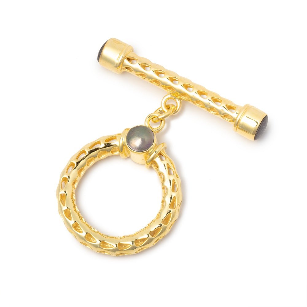 23mm Vermeil Peacock Pearl Filigree Toggle 1 piece - Beadsofcambay.com