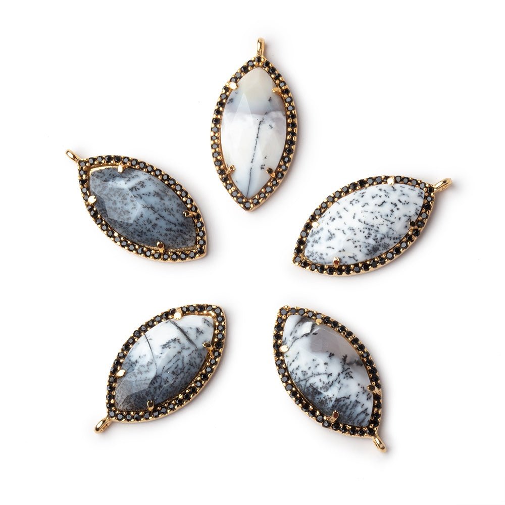 23x13mm Vermeil & Black CZ Bezel Dendritic Opal Marquise 1 Pendant - Beadsofcambay.com