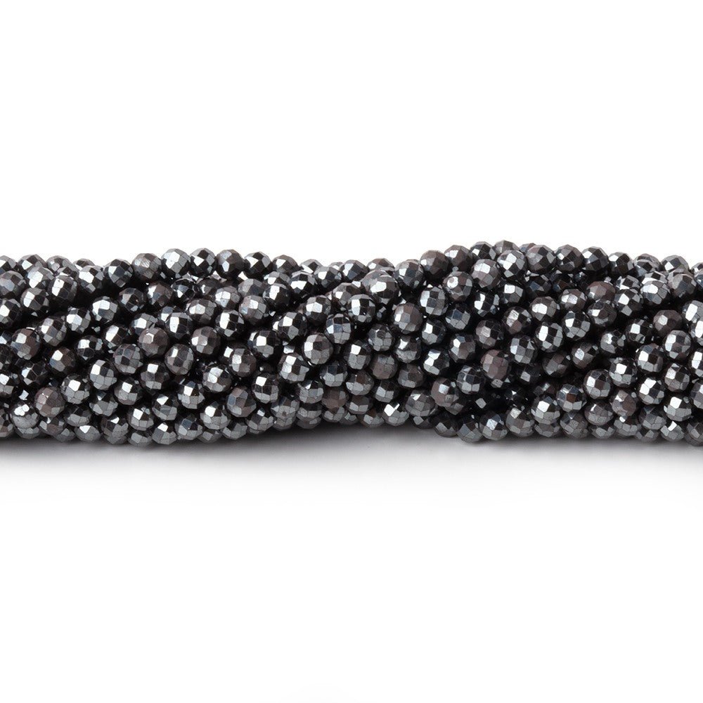 2.4mm Hematite Micro Faceted Round Beads 12.5 inch 140 pieces - Beadsofcambay.com