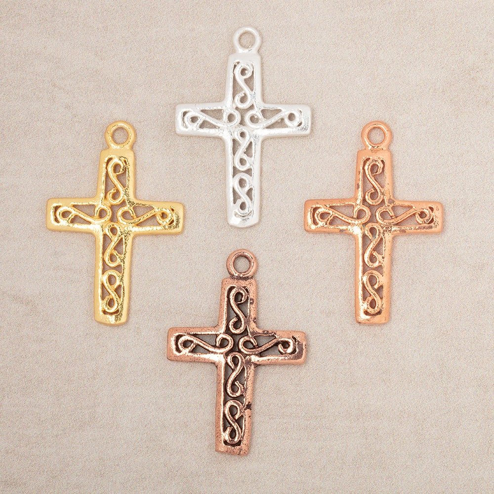 24x18mm Filigree Cross Pendant Charm Set of 4 pieces - Beadsofcambay.com