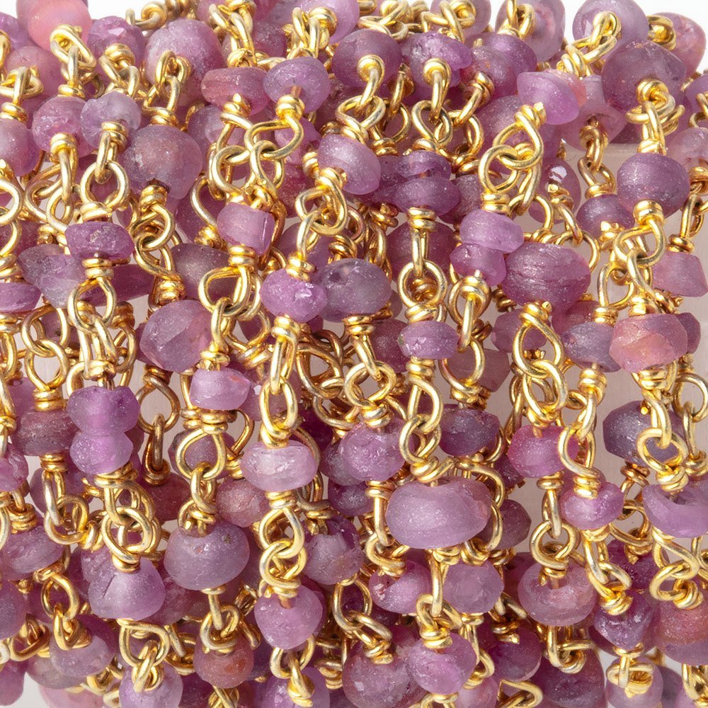 2.5 - 3mm Matte Burmese Ruby Plain Rondelles on Vermeil Chain - Beadsofcambay.com