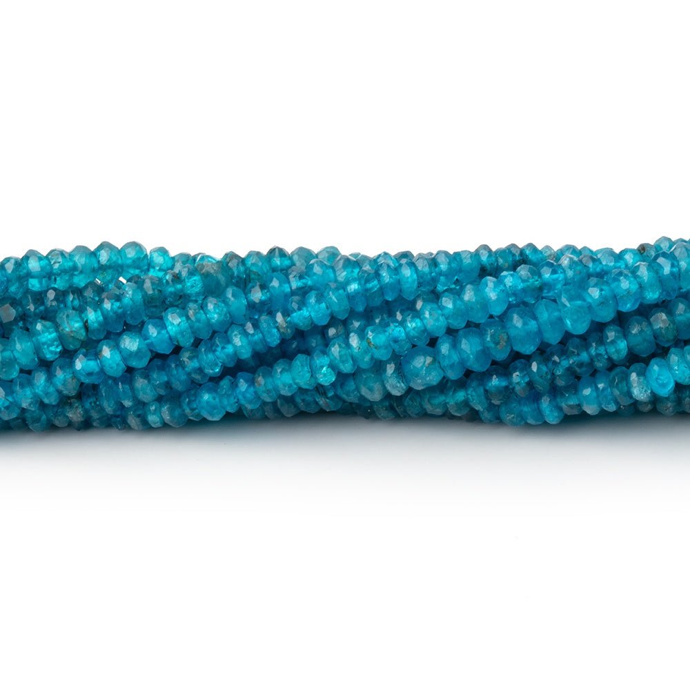 2.5 - 3mm Neon Blue Apatite Faceted Rondelle Beads 14.25 inch 187 pieces - Beadsofcambay.com