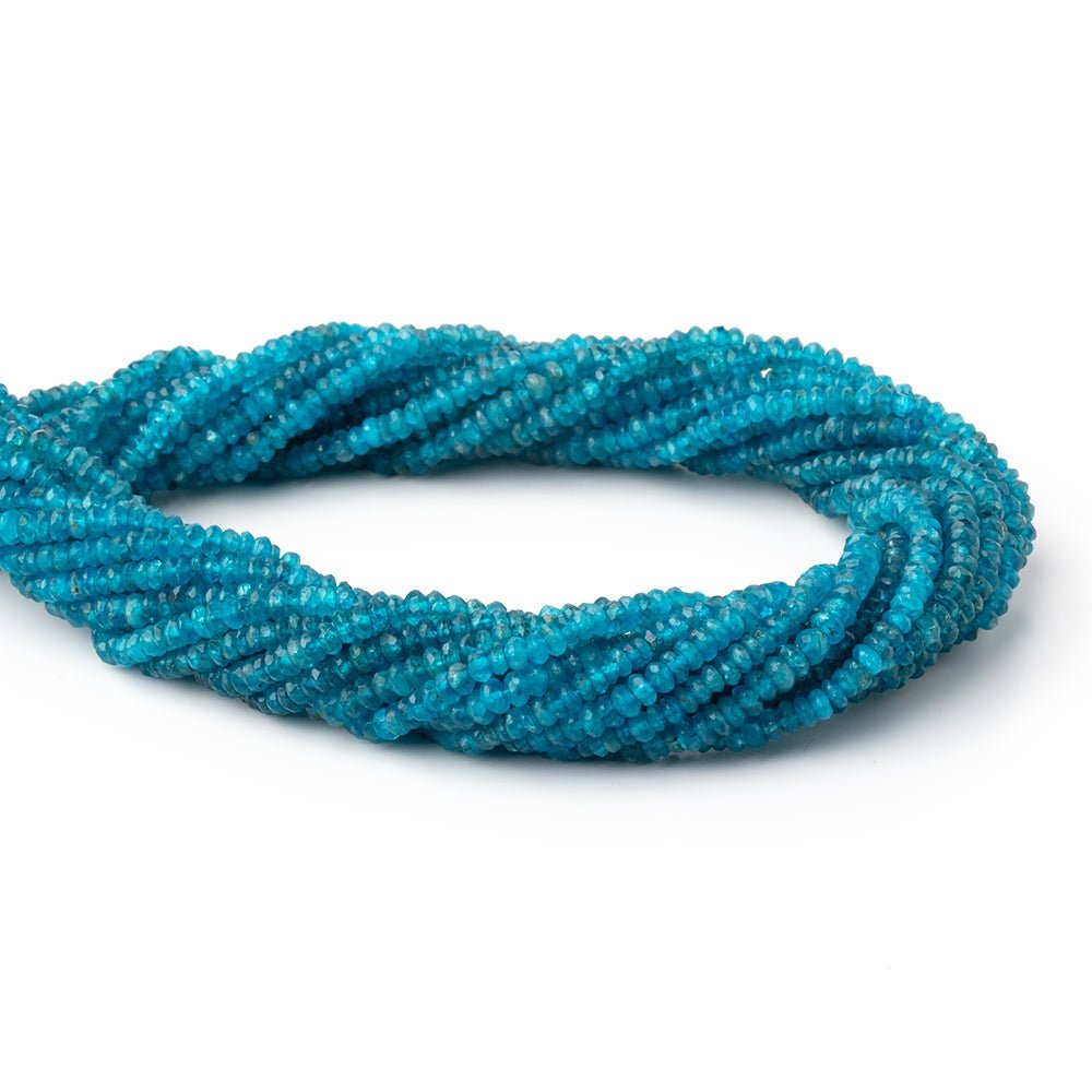 2.5 - 3mm Neon Blue Apatite Faceted Rondelle Beads 14.25 inch 187 pieces - Beadsofcambay.com