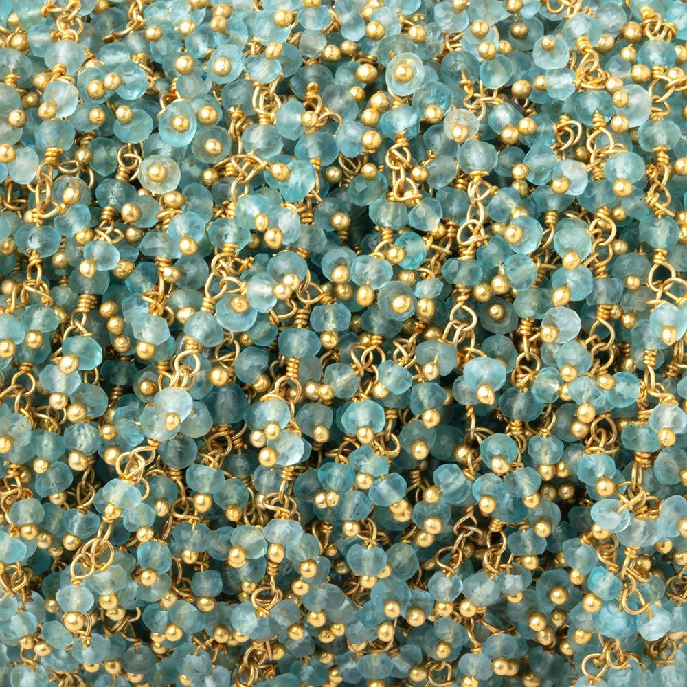 2.5mm Pool Blue Apatite Faceted Rondelles on Gold Plated Dangling Chain - Beadsofcambay.com