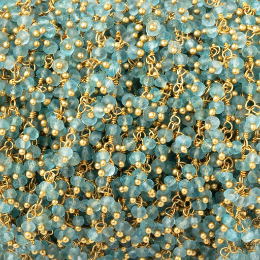 2.5mm Pool Blue Apatite Faceted Rondelles on Gold Plated Dangling Chain - Beadsofcambay.com