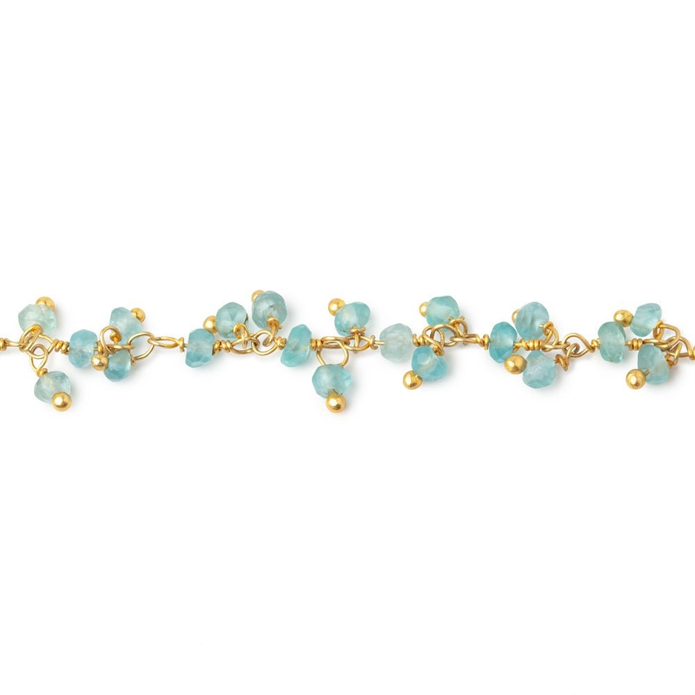 2.5mm Pool Blue Apatite Faceted Rondelles on Gold Plated Dangling Chain - Beadsofcambay.com