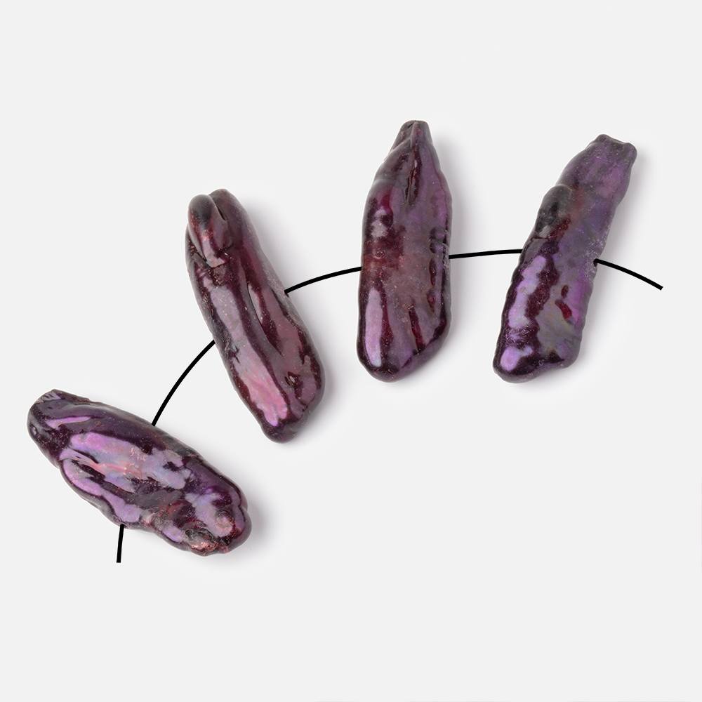 28 - 34mm Eggplant Purple Side Drilled Biwa Focals Set of 4 pieces - Beadsofcambay.com