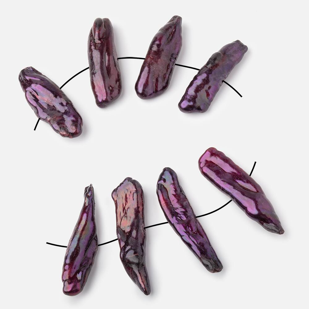 28 - 34mm Eggplant Purple Side Drilled Biwa Focals Set of 4 pieces - Beadsofcambay.com