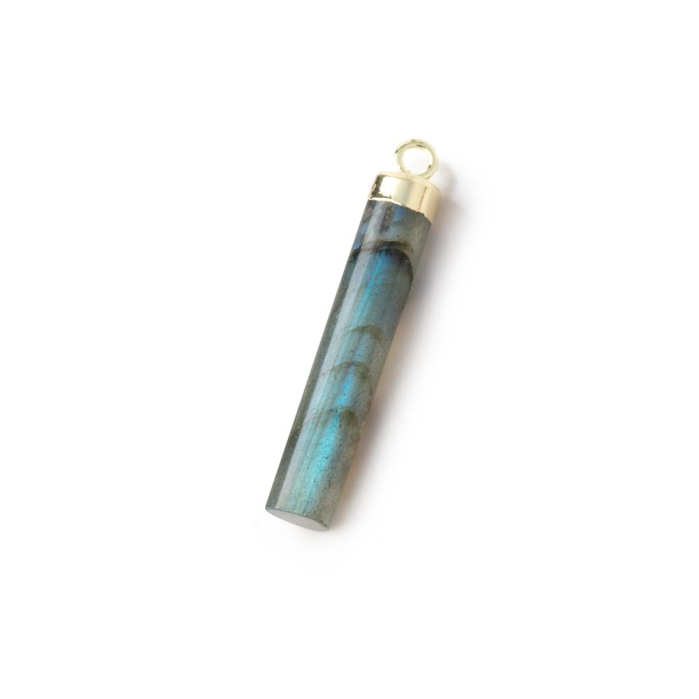 28x5mm Gold Leafed Labradorite Plain Barrel Tube Pendant 1 piece - Beadsofcambay.com