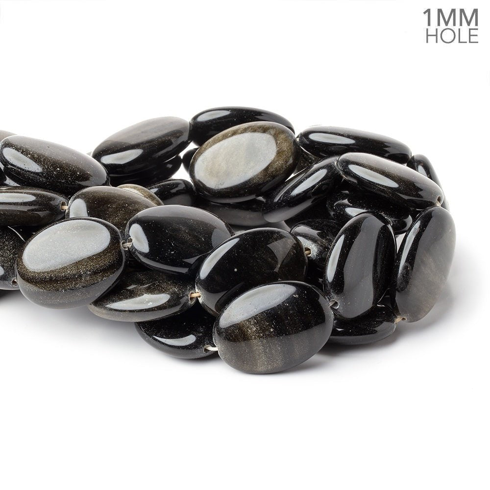 29.5x21.5mm Golden Sheen Obsidian Plain Oval 16 inch 13 Beads 1mm Hole - Beadsofcambay.com