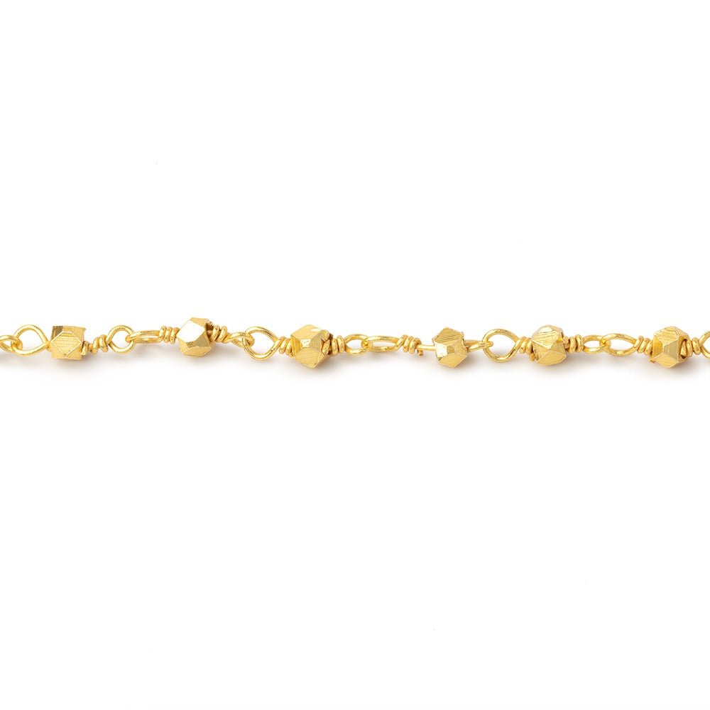 2mm 22kt Gold plated Copper Faceted Nuggets on Gold plated Chain - Beadsofcambay.com