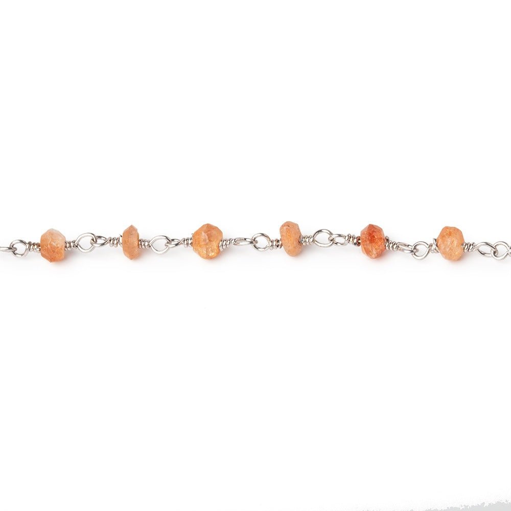 3 - 3.5mm Sunstone Faceted Rondelles on Silver Plated Chain - Beadsofcambay.com