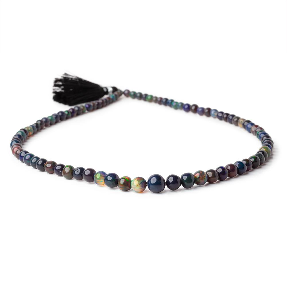 3 - 7mm Black Ethiopian Opal Plain Round Beads 16 inch 87 pieces - Beadsofcambay.com