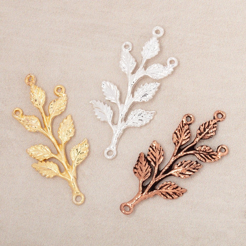 30x15mm Leafy Branch 3 Ring Charm Set of 2 pieces - Beadsofcambay.com