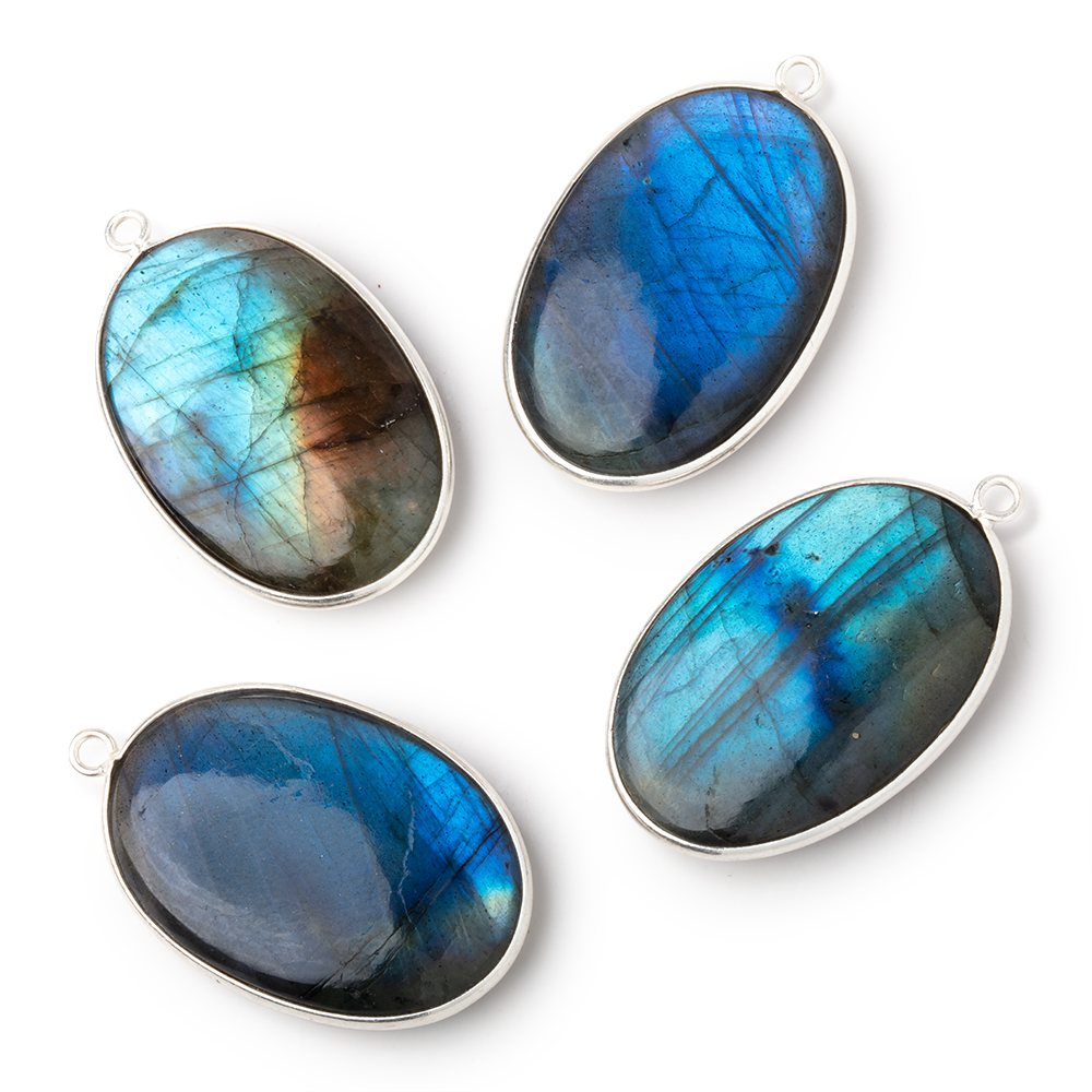 31x22mm Sterling Silver Bezel Labradorite Plain Oval Pendant 1 Focal - Beadsofcambay.com