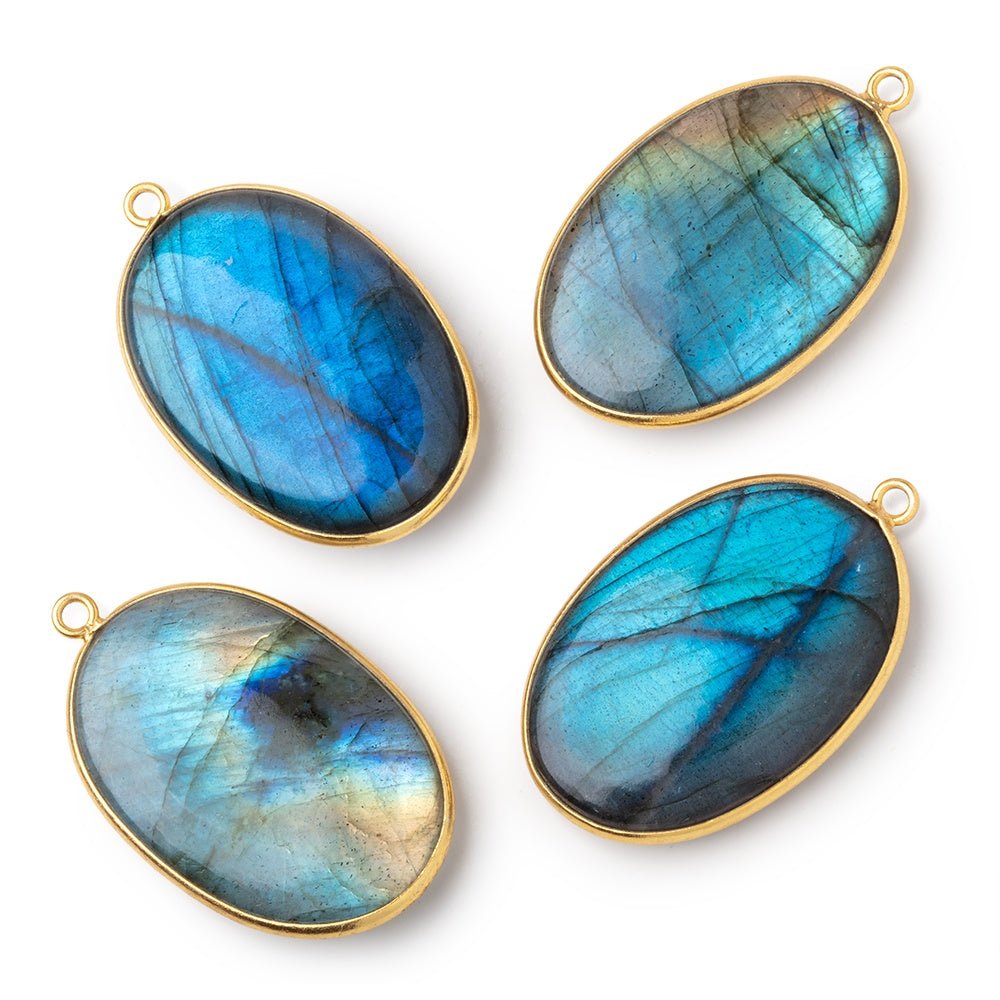 31x22mm Vermeil Bezel Labradorite Plain Oval Pendant 1 Focal - Beadsofcambay.com