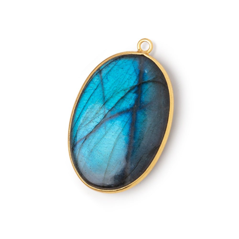 31x22mm Vermeil Bezel Labradorite Plain Oval Pendant 1 Focal - Beadsofcambay.com