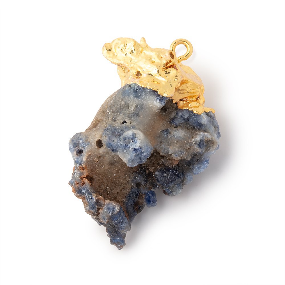 33x23mm Gold Leafed Blue Jammu Sapphire Natural Crystal 1 Pendant - Beadsofcambay.com