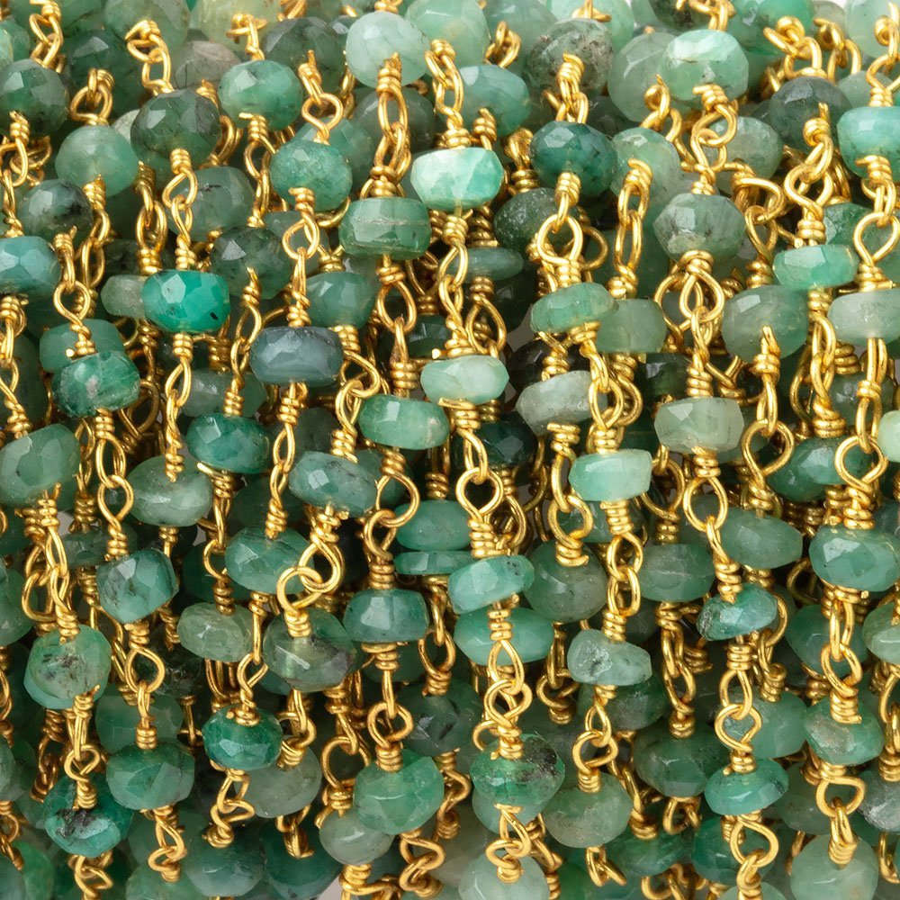 3.5mm Emerald Faceted Rondelle Beads on Vermeil Chain - Beadsofcambay.com