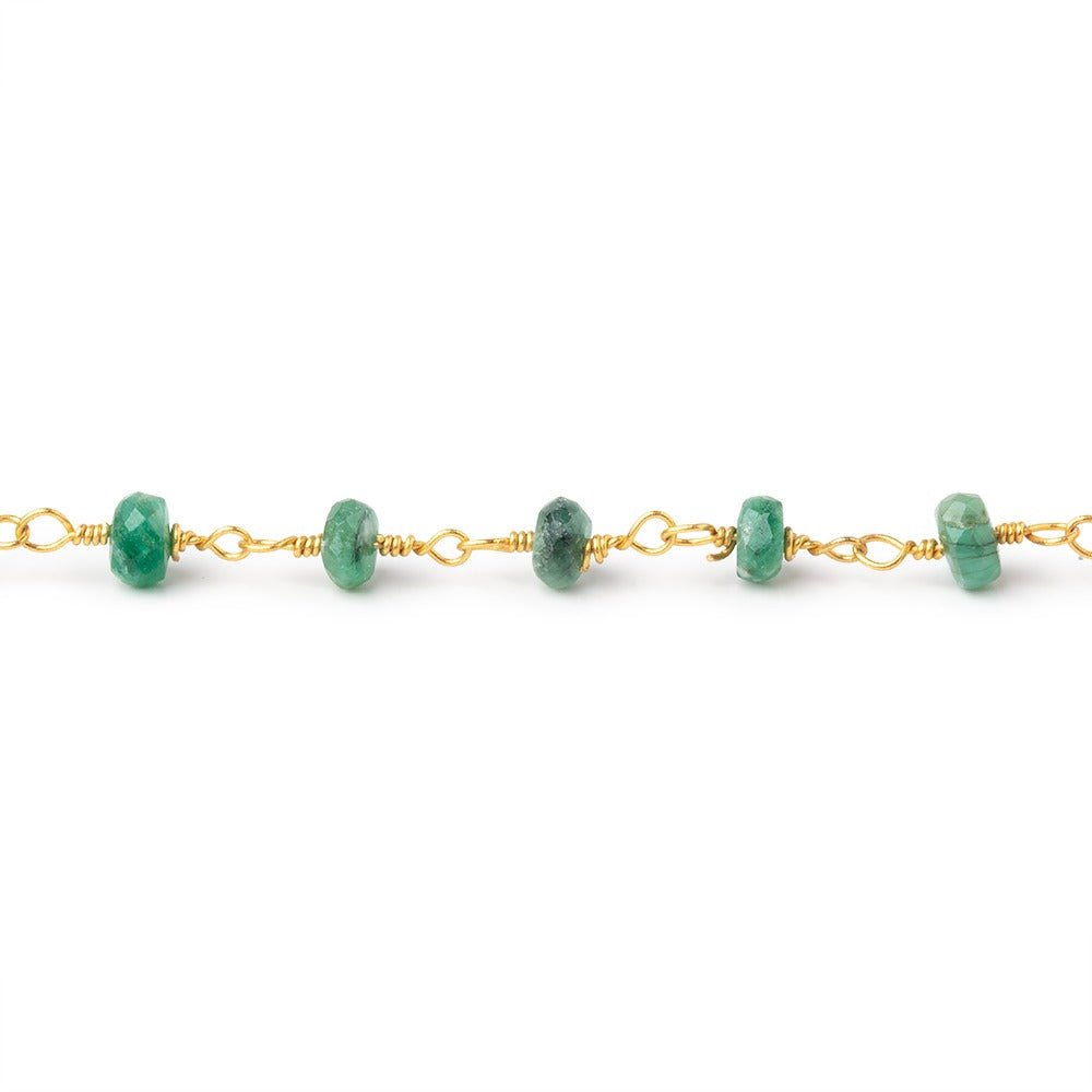 3.5mm Emerald Faceted Rondelle Beads on Vermeil Chain - Beadsofcambay.com