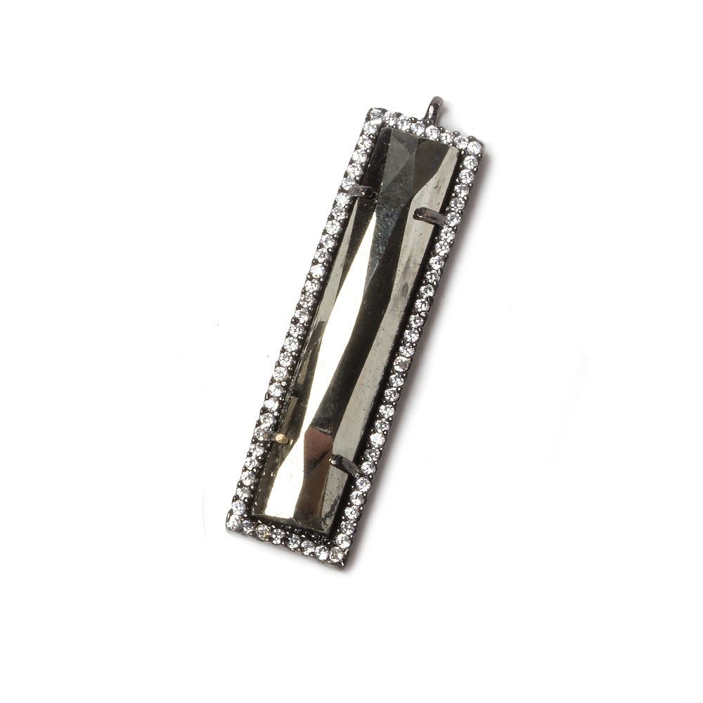 39x10.5mm Black Gold Bezel CZ and Pyrite Bar 1 ring Pendant 1 piece - Beadsofcambay.com