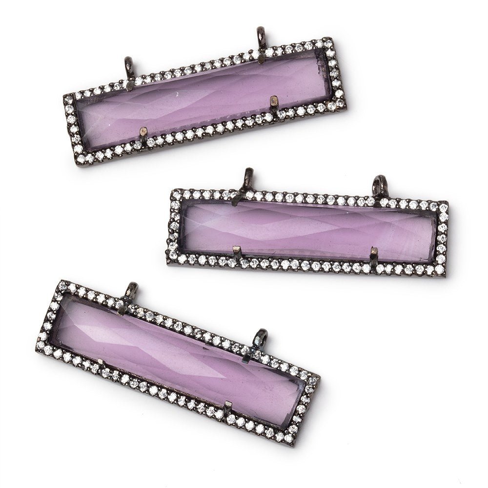 39x10.5mm Black Gold CZ Bezel Purple Hydro Quartz Bar Connector 1 Focal - Beadsofcambay.com