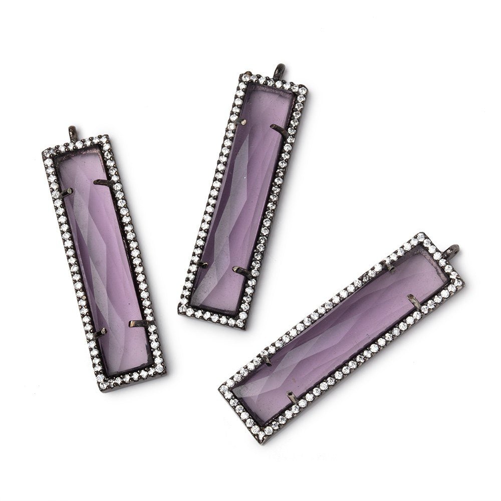 39x10.5mm Black Gold CZ Bezel Purple Hydro Quartz Bar Pendant 1 Focal - Beadsofcambay.com