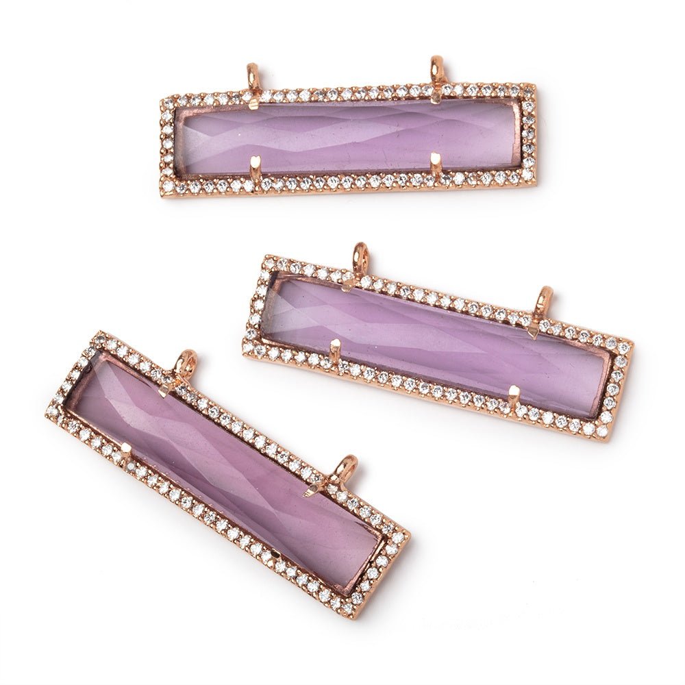 39x10.5mm Rose Gold CZ Bezel Purple Hydro Quartz Bar Connector 1 Focal - Beadsofcambay.com