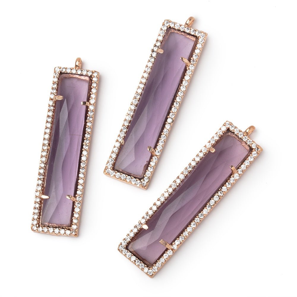 39x10.5mm Rose Gold CZ Bezel Purple Hydro Quartz Bar Pendant 1 Focal - Beadsofcambay.com