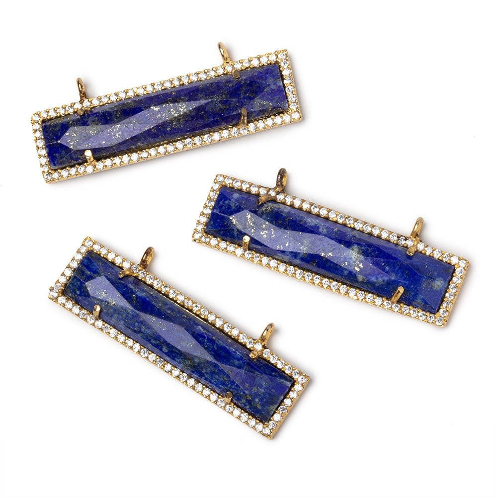 39x10.5mm Vermeil CZ Bezel Lapis Lazuli Bar Connector 1 Focal - Beadsofcambay.com