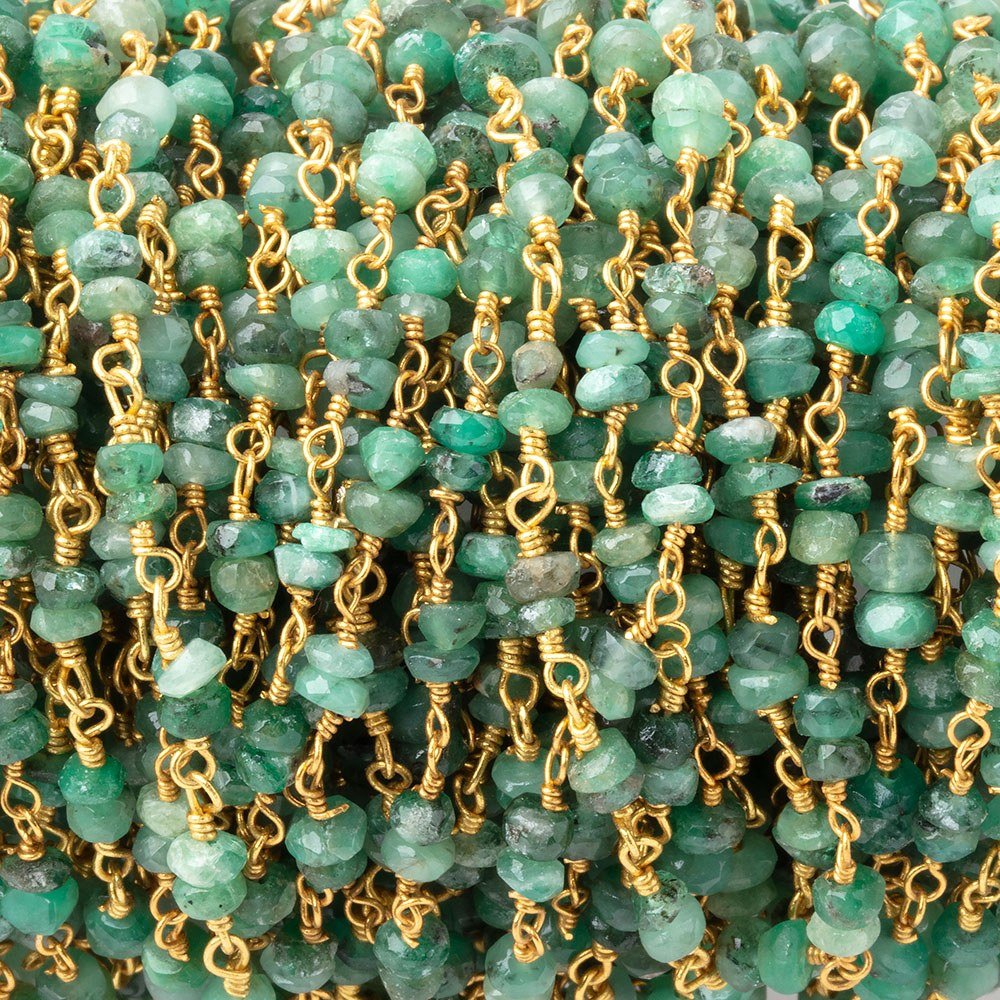 3mm Emerald Faceted Rondelle Duo on Vermeil Chain - Beadsofcambay.com