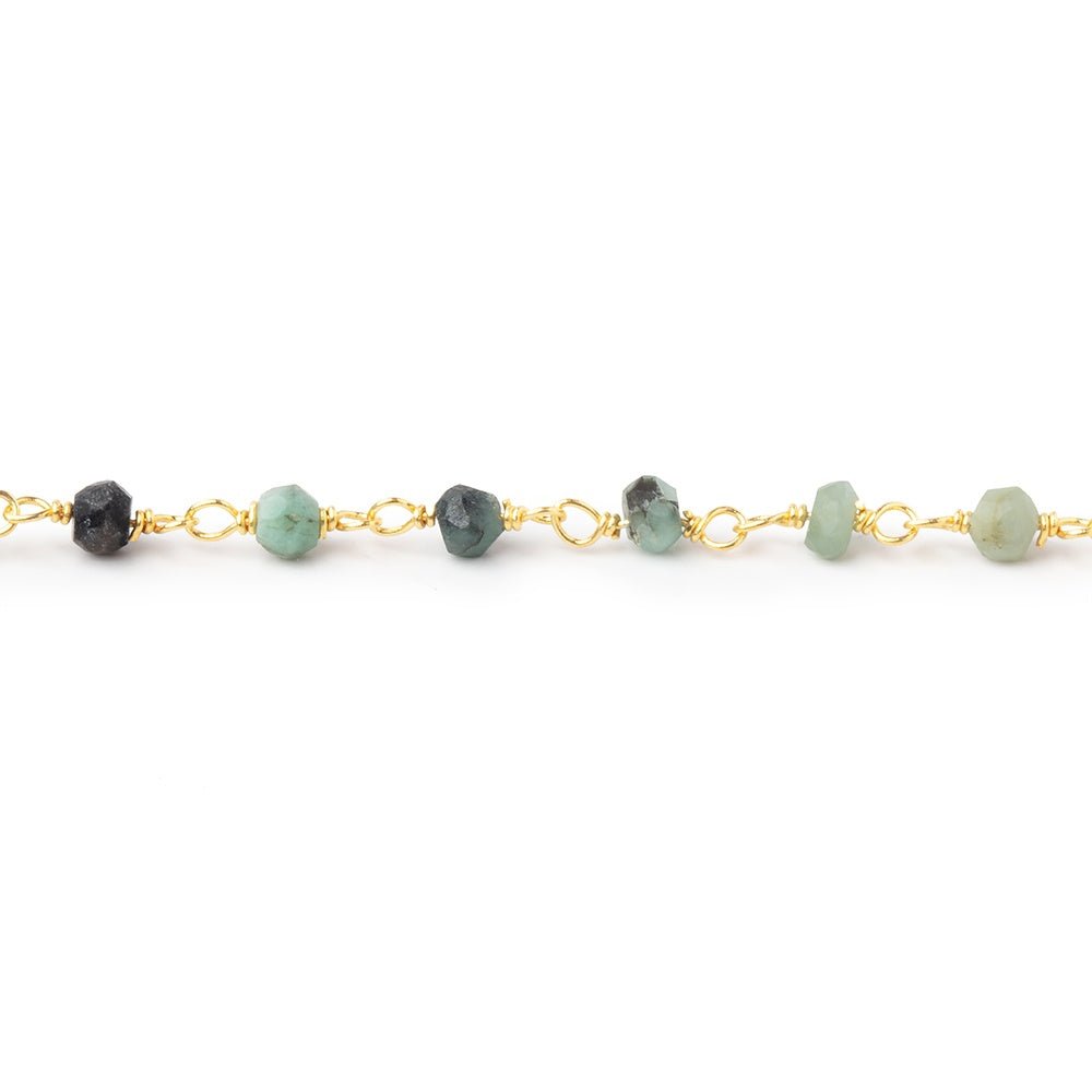 3mm Emerald Faceted Rondelles on Gold Plated Chain - Beadsofcambay.com