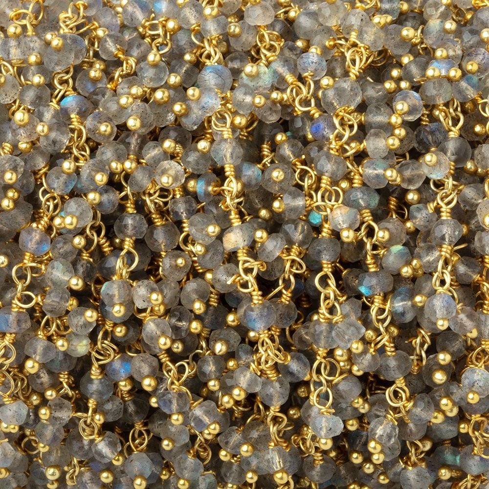 3mm Labradorite Faceted Rondelles on Gold Plated Dangling Chain - Beadsofcambay.com