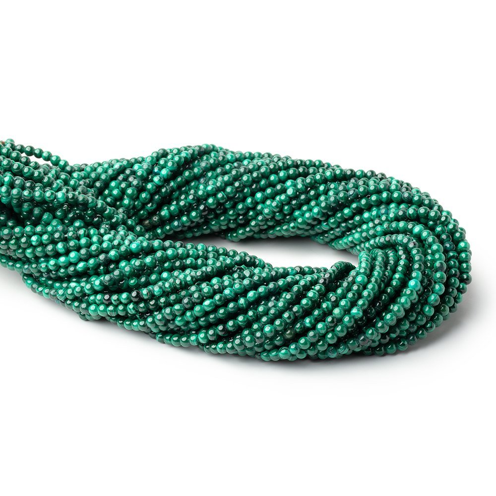 3mm Malachite Plain Round Beads 15.75 inch 130 pieces - Beadsofcambay.com