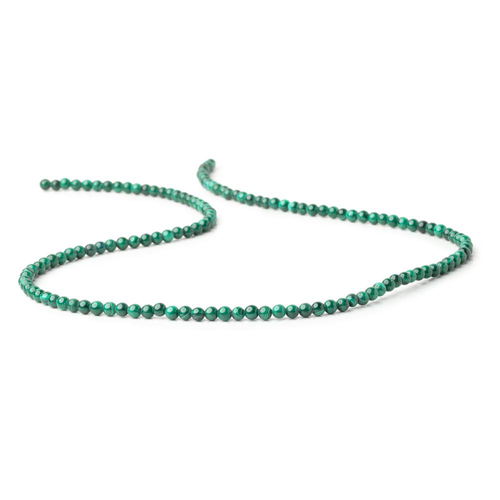 3mm Malachite Plain Round Beads 15.75 inch 130 pieces - Beadsofcambay.com