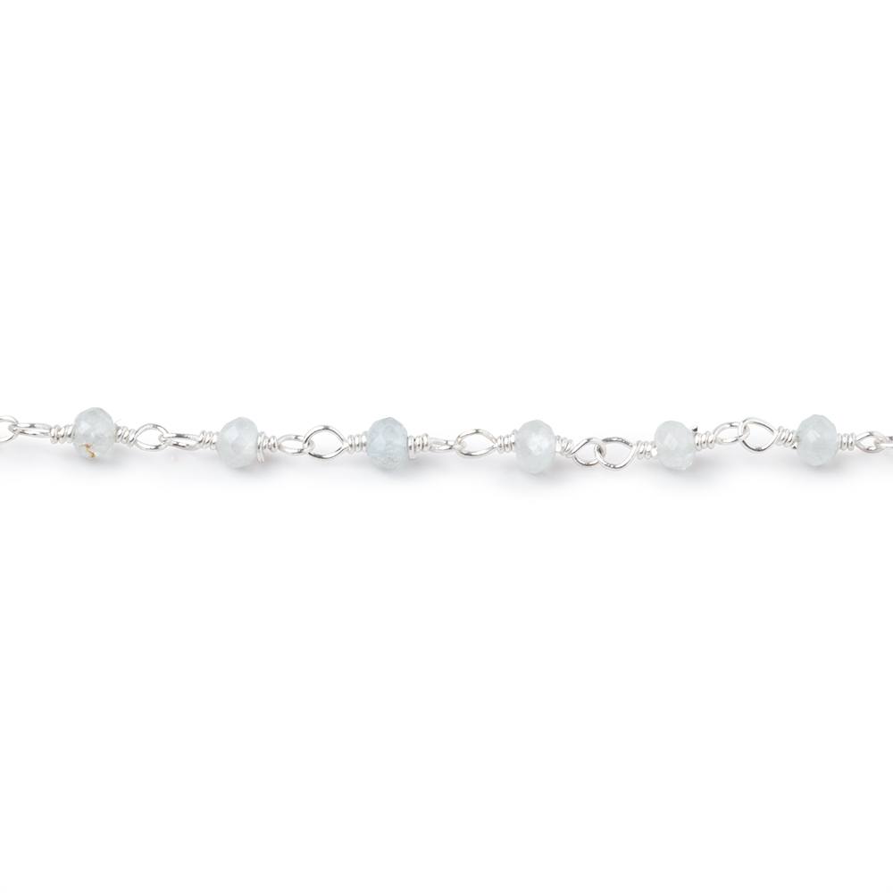 3mm Milky Aquamarine Faceted Rondelles on Silver Plated Chain - Beadsofcambay.com