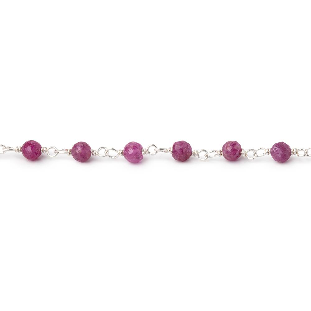 3mm Ruby Micro Faceted Rounds on Silver Plated Chain - Beadsofcambay.com