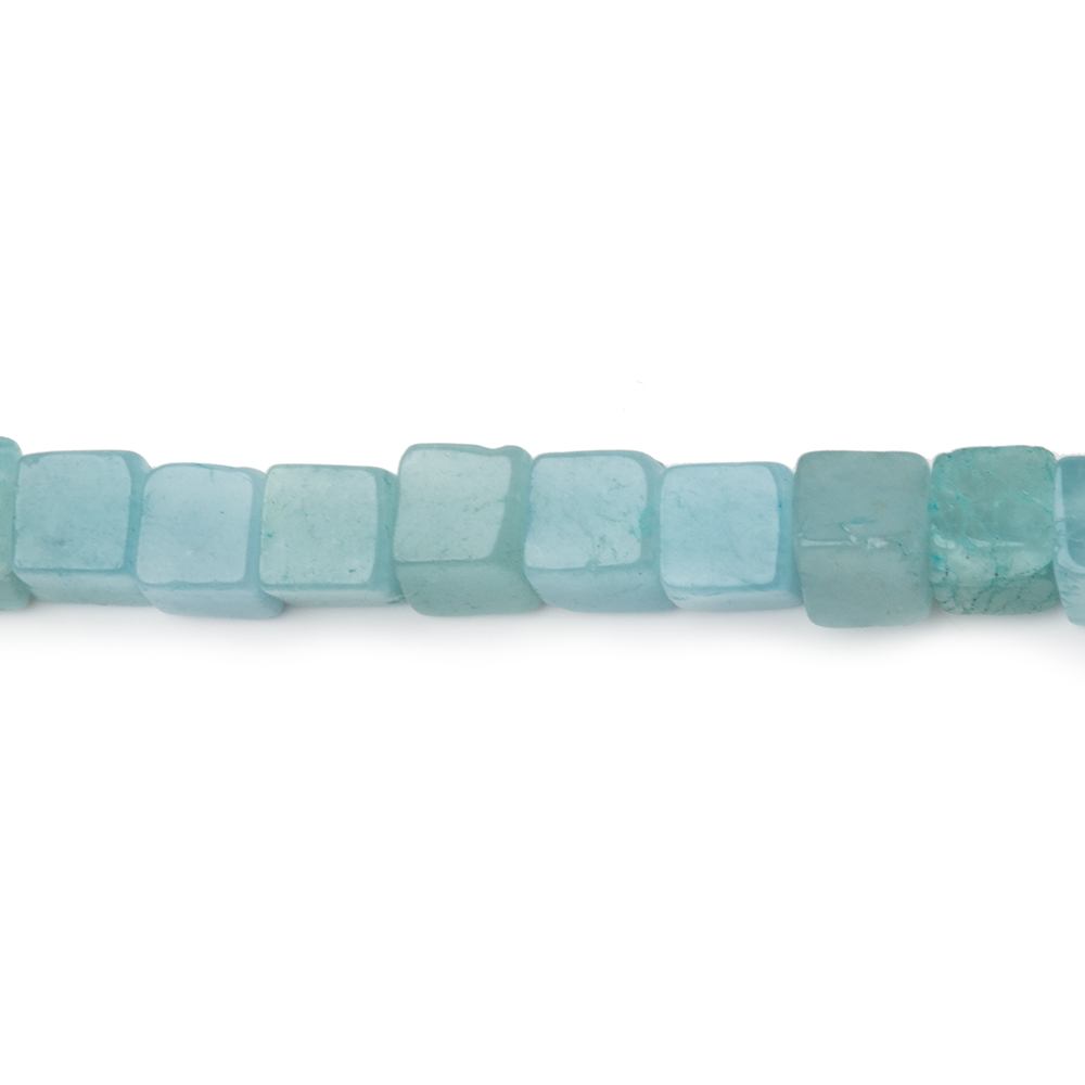 4 - 4.5mm Aquamarine Plain Cube Beads 14 inch 76 pieces - Beadsofcambay.com